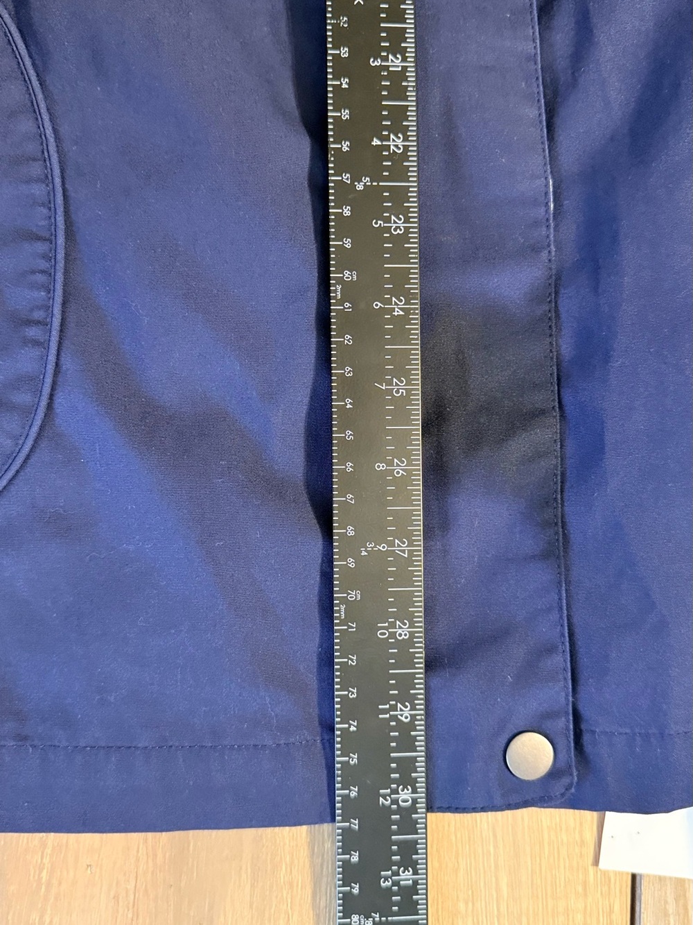 Blair Navy Blue Hooded Utility Rain Jacket Gingham Trim Coat - Picture 10 of 11